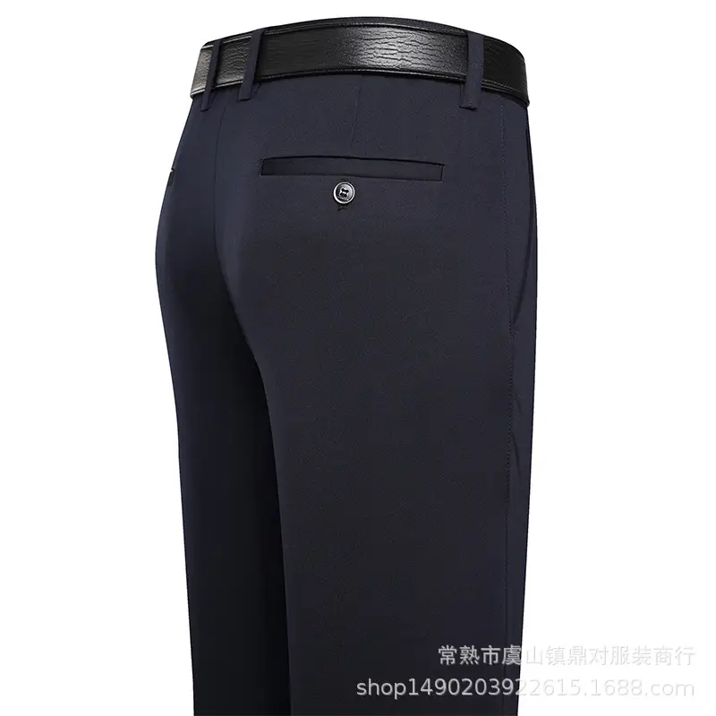 Men Elastic Waist Pants Grey High Waist Business Casual
