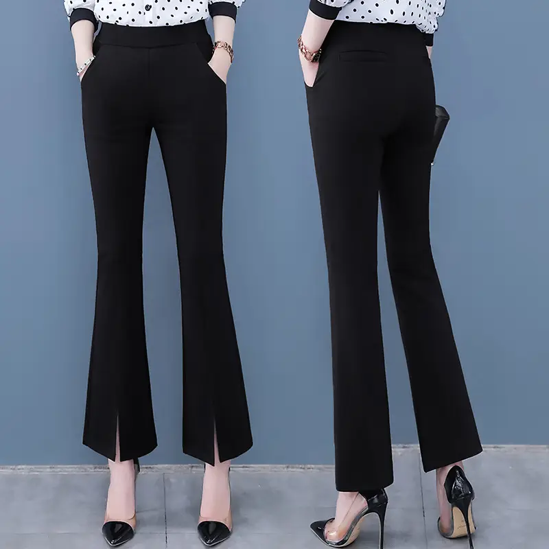 Women's Black Flared Slim Fit Cropped Pants - Image 5