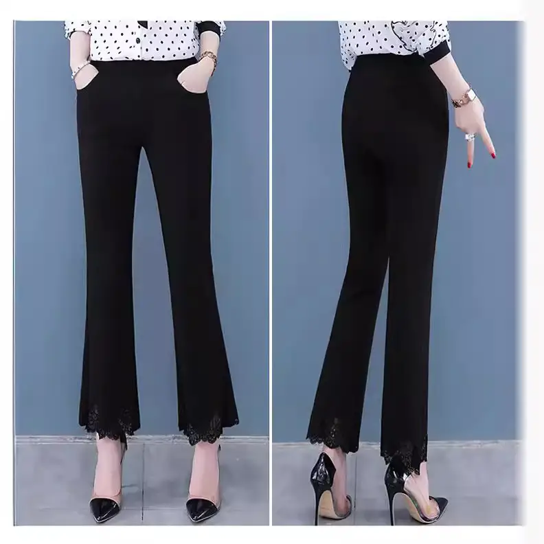 Women's Black Flared Slim Fit Cropped Pants - Image 6