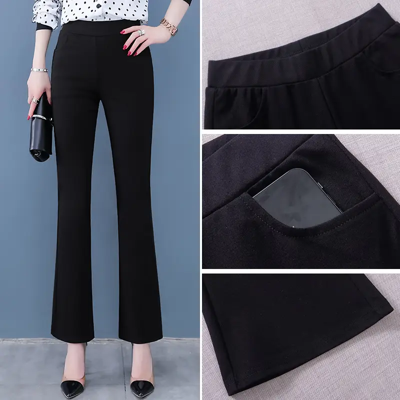 Women's Black Flared Slim Fit Cropped Pants - Image 7