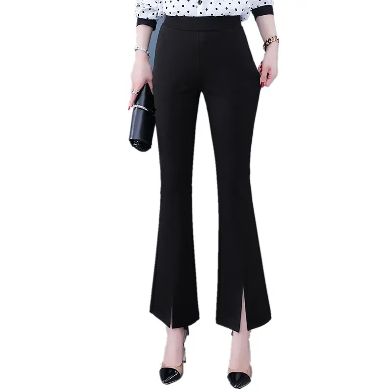 Women's Black Flared Slim Fit Cropped Pants - Image 8