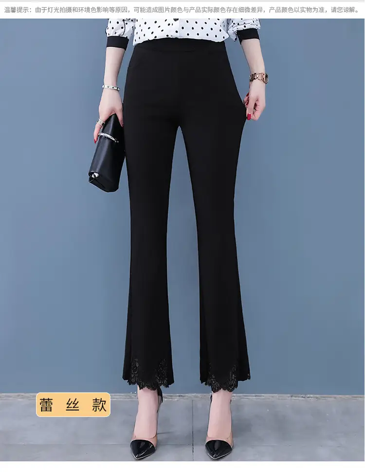 Women's Black Flared Slim Fit Cropped Pants - Image 2