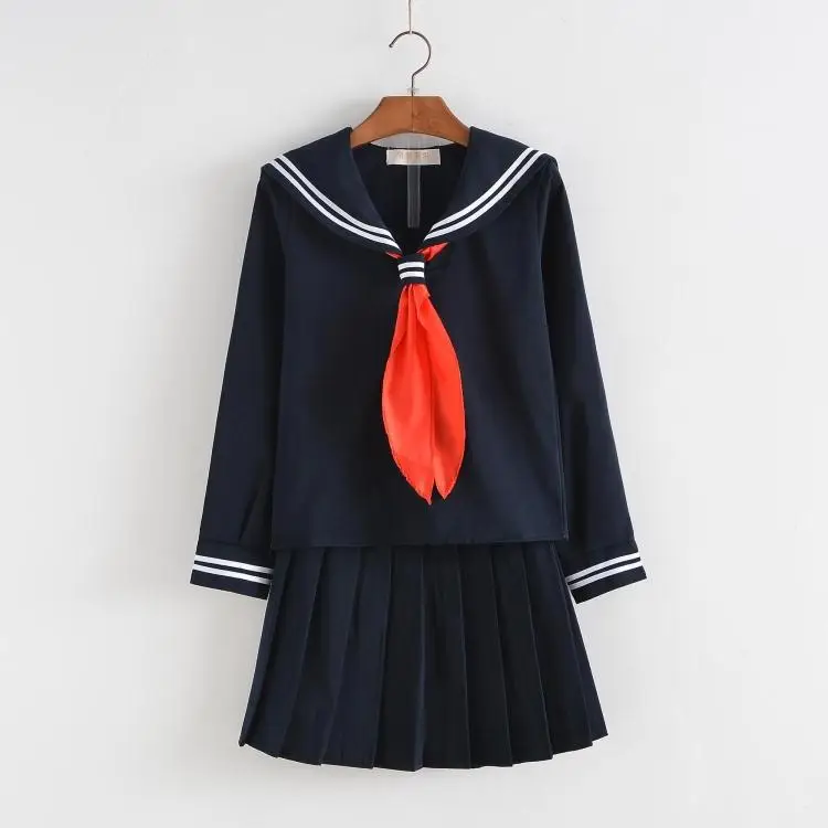 Women's Black Sailor Suit Long Sleeve College Uniform - Image 6