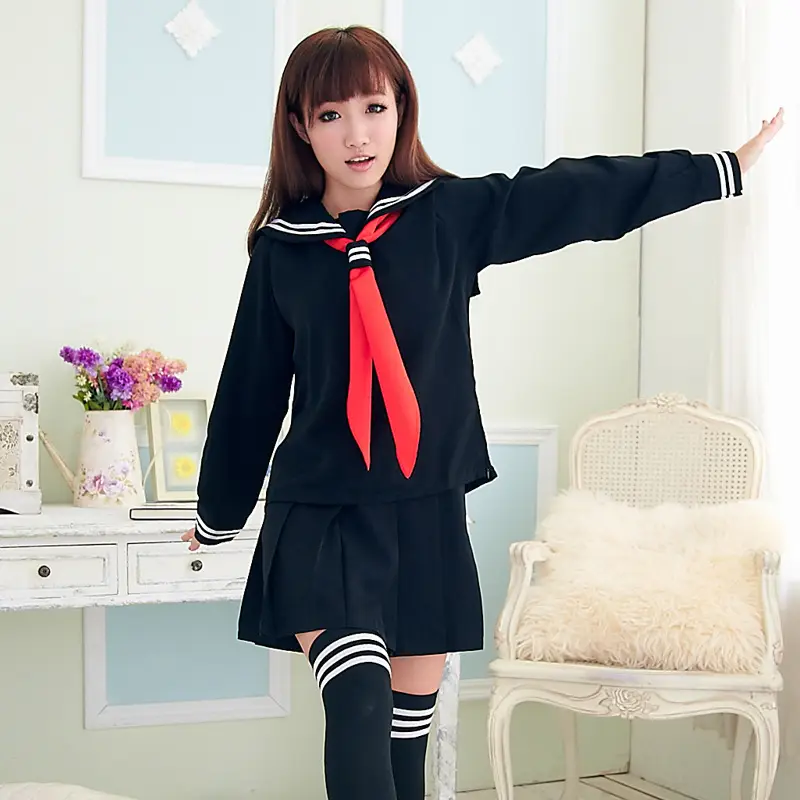 Women's Black Sailor Suit Long Sleeve College Uniform - Image 7