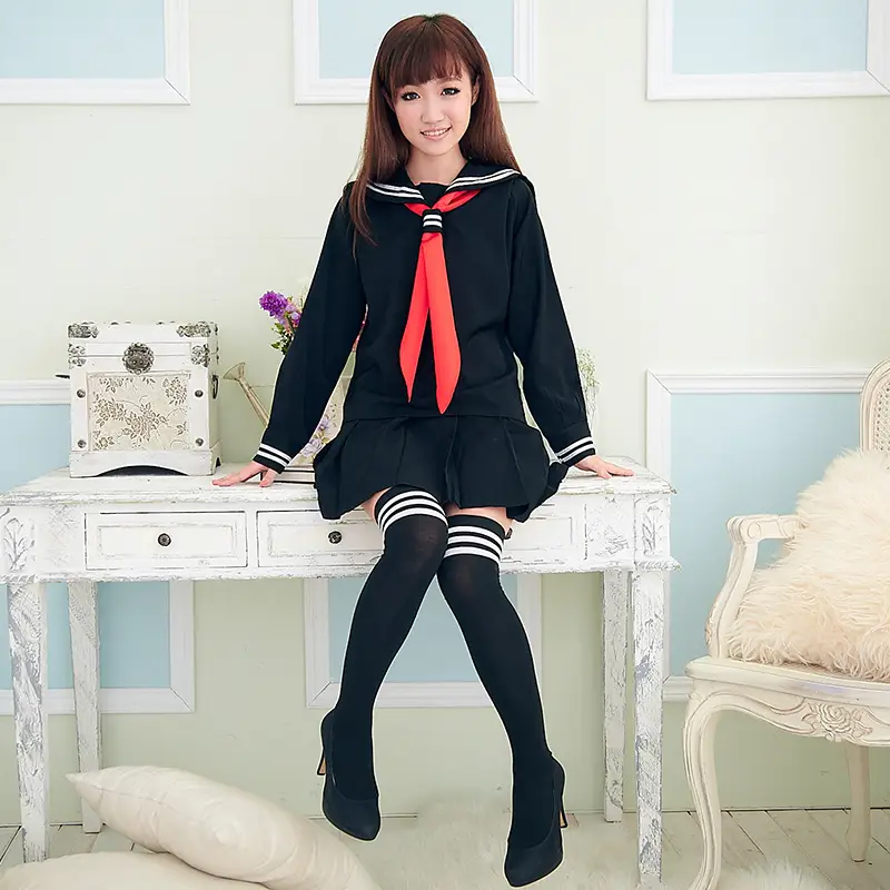 Women's Black Sailor Suit Long Sleeve College Uniform - Image 8