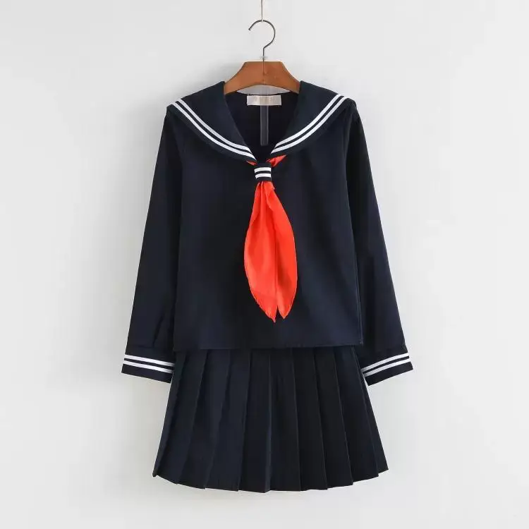 Women's Black Sailor Suit Long Sleeve College Uniform — feature 17