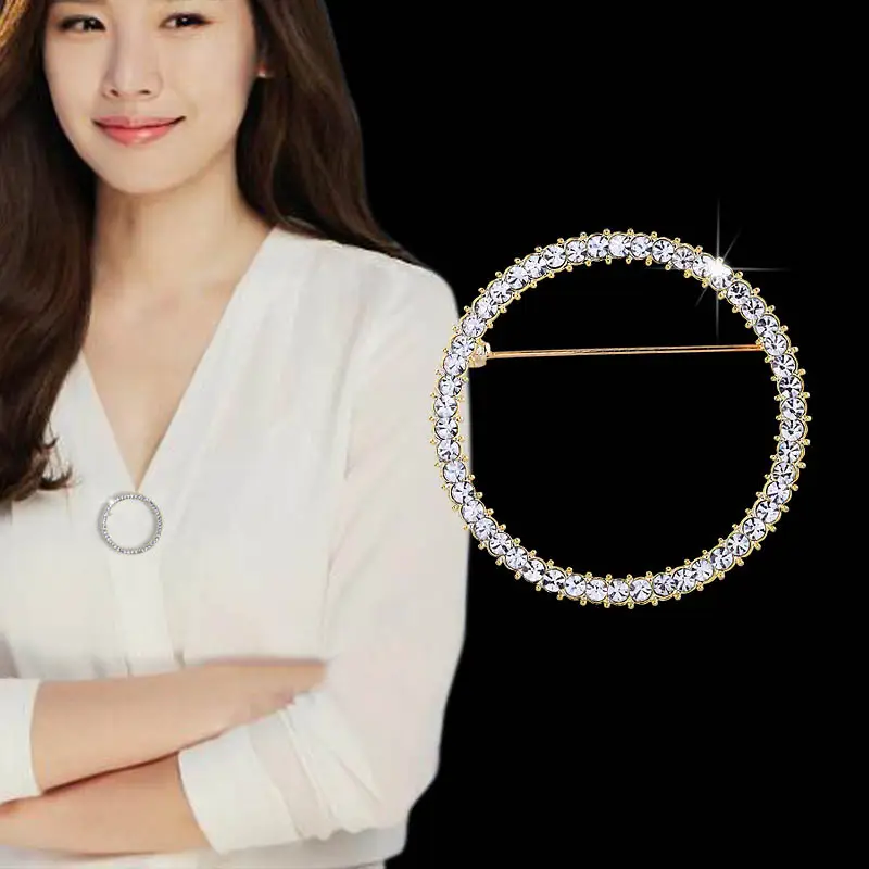 Crystal Cardigan Corsage Brooch for Women Vintage Circle Pin Buckle