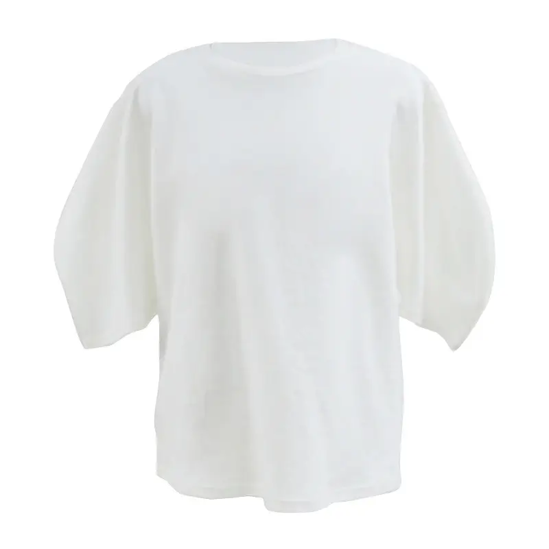 Women Pink Bubble 5 Sleeve T-shirt Loose Casual Summer Top