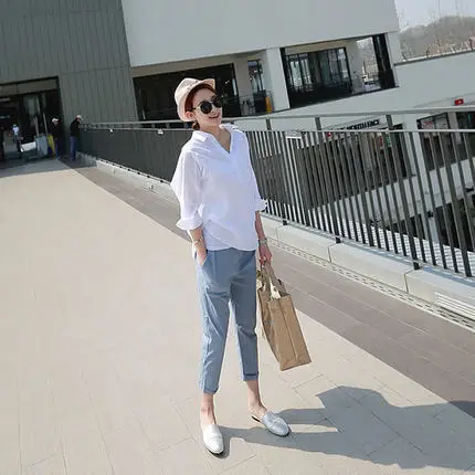 Pregnant Women's 2023 Summer Thin Pants Cotton Linen Wide Leg - Image 6