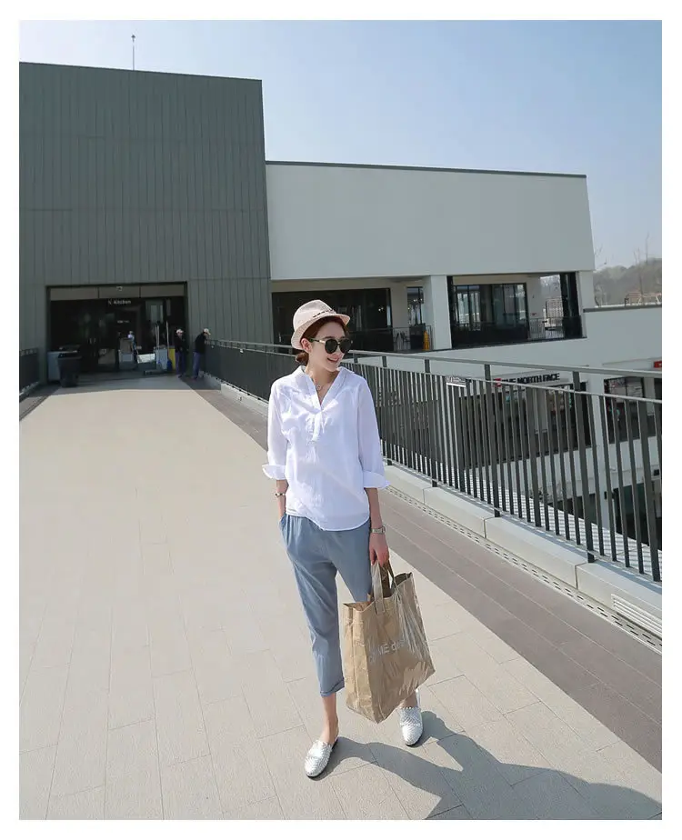 Pregnant Women's 2023 Summer Thin Pants Cotton Linen Wide Leg — feature 9