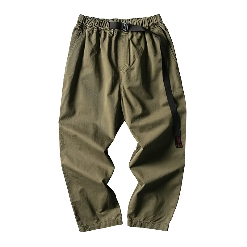 Men's Ankle-Length Casual Pants Olive Green Loose Straight