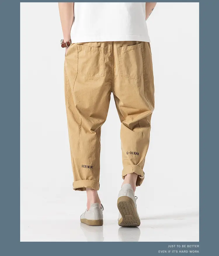 Men's Ankle-Length Casual Pants Olive Green Loose Straight — feature 11
