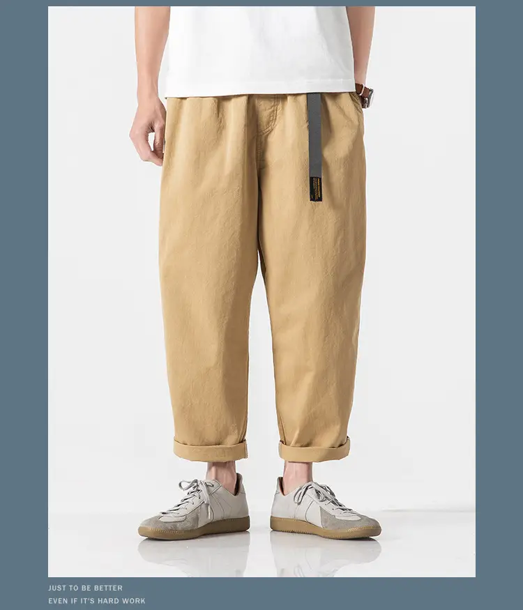 Men's Ankle-Length Casual Pants Olive Green Loose Straight — feature 13