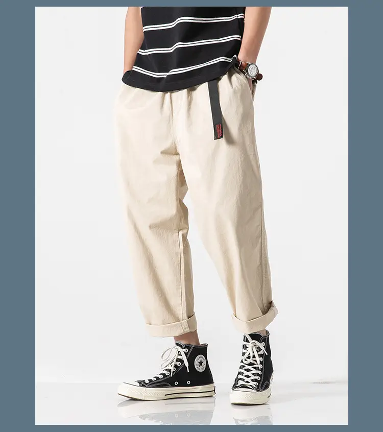 Men's Ankle-Length Casual Pants Olive Green Loose Straight — feature 20