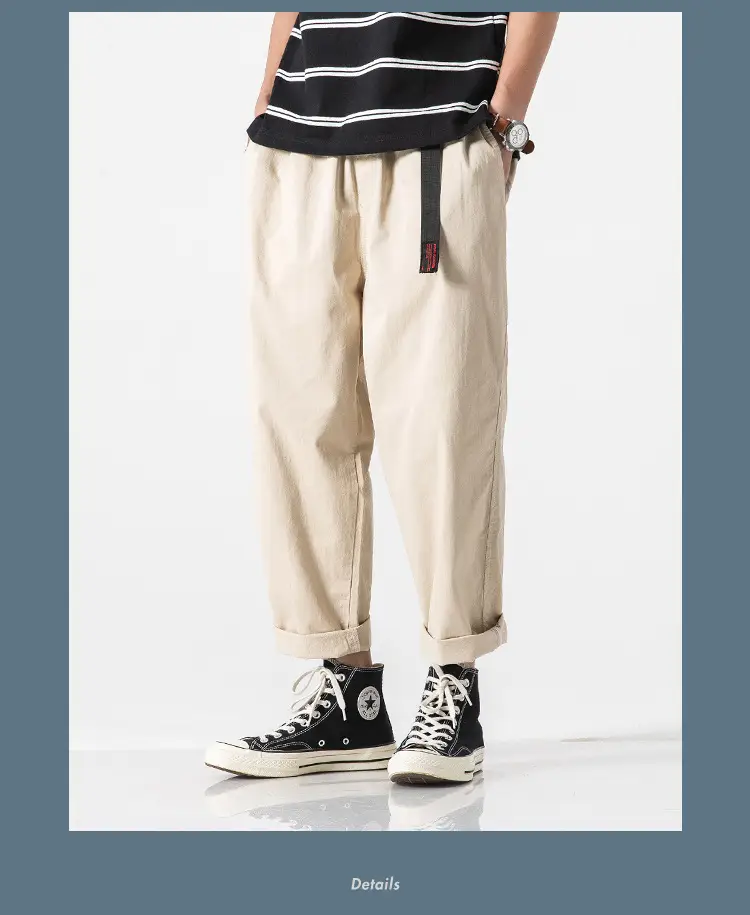 Men's Ankle-Length Casual Pants Olive Green Loose Straight — feature 24
