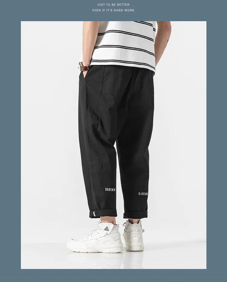 Men's Ankle-Length Casual Pants Olive Green Loose Straight — feature 5