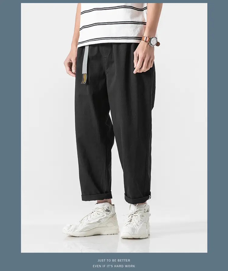 Men's Ankle-Length Casual Pants Olive Green Loose Straight — feature 9