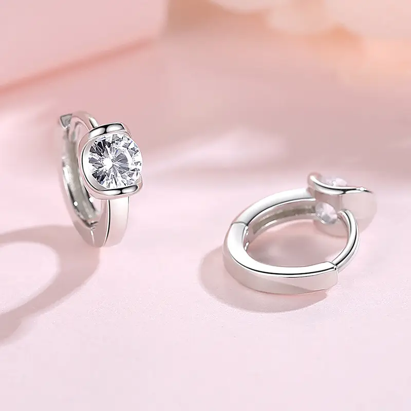 S925 Sterling Silver Crystal Earrings Geometric Round - Image 2