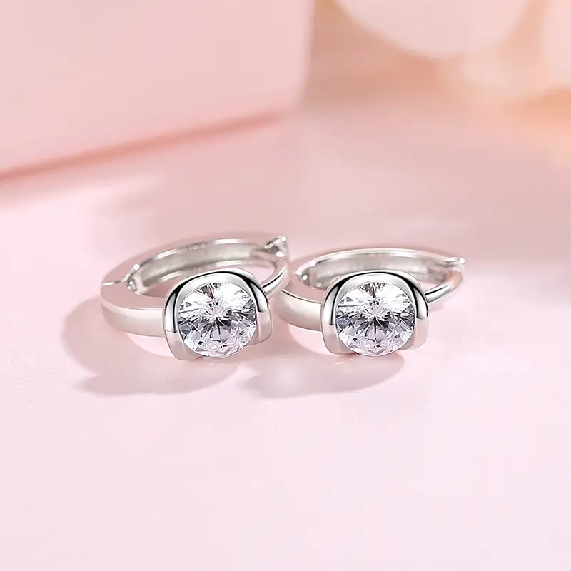 S925 Sterling Silver Crystal Earrings Geometric Round - Image 3