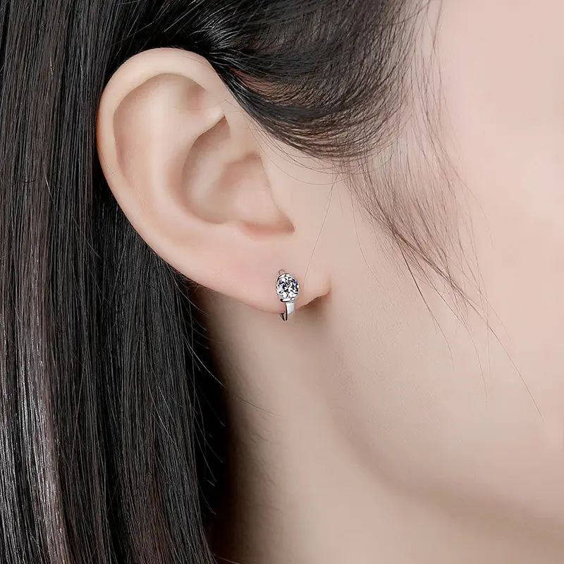S925 Sterling Silver Crystal Earrings Geometric Round - Image 4