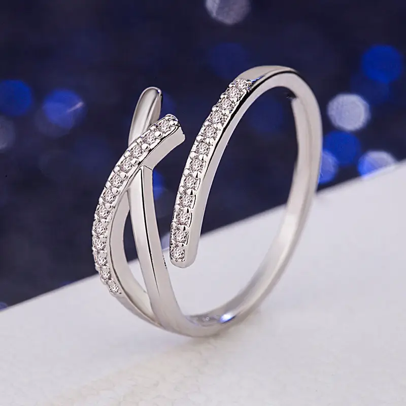 South Korea Personalized Cold Style Cross Ring Women's Zircon Opening Adjusting Luxury Ring