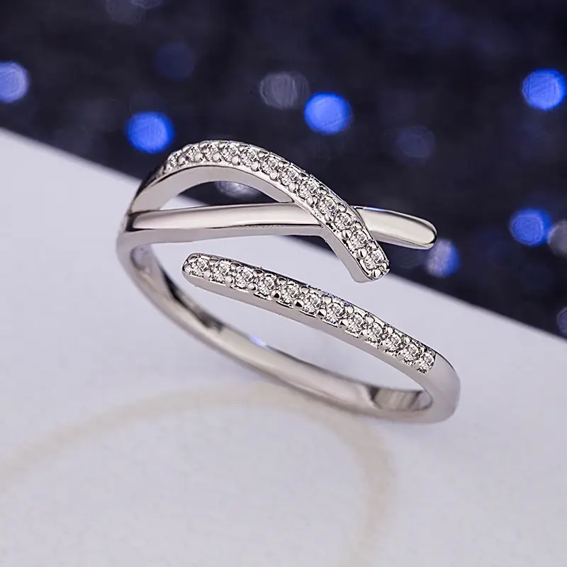 South Korea Personalized Cold Style Cross Ring Women's Zircon Opening Adjusting Luxury Ring