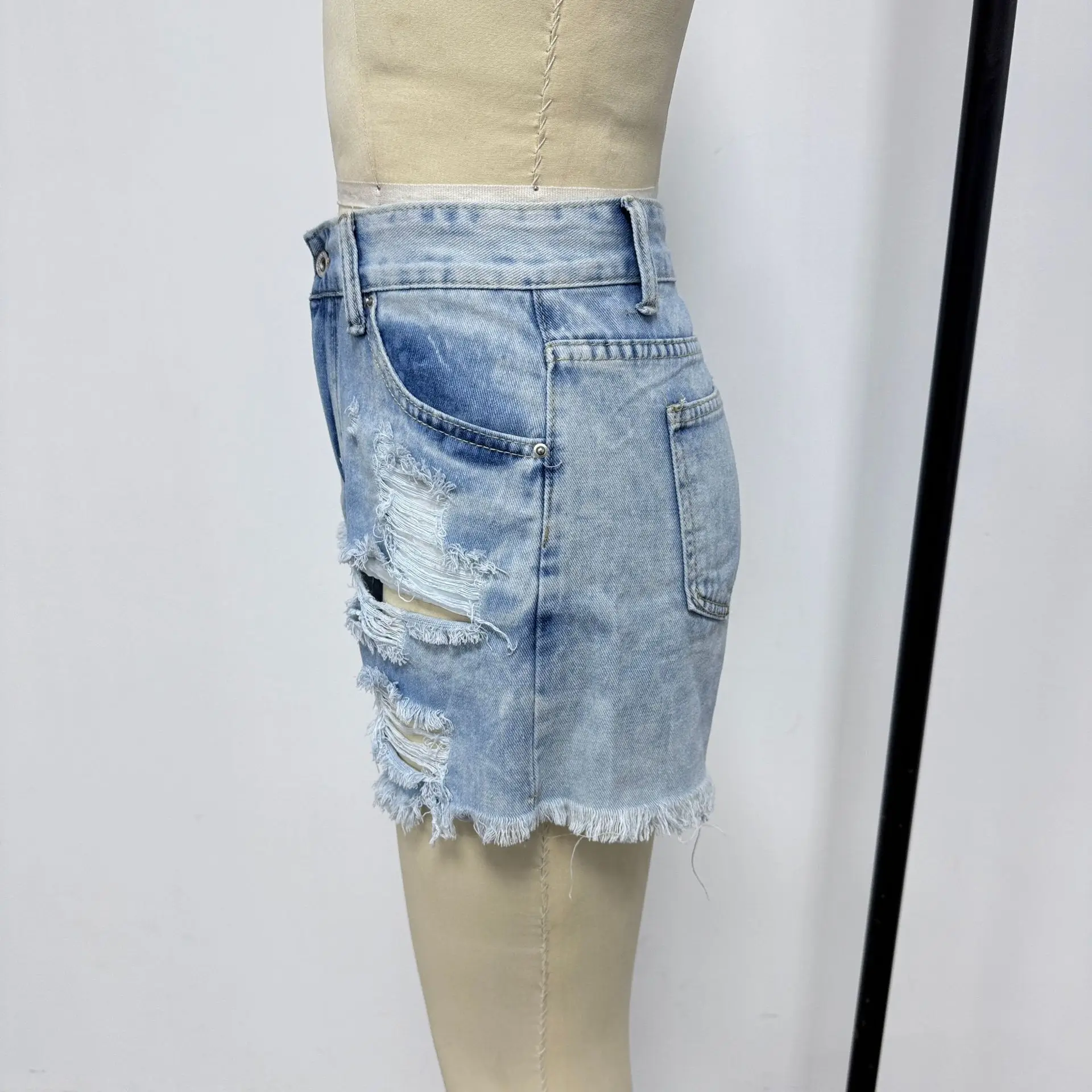 Women Ripped Tassel Denim Shorts High Waist - Image 4