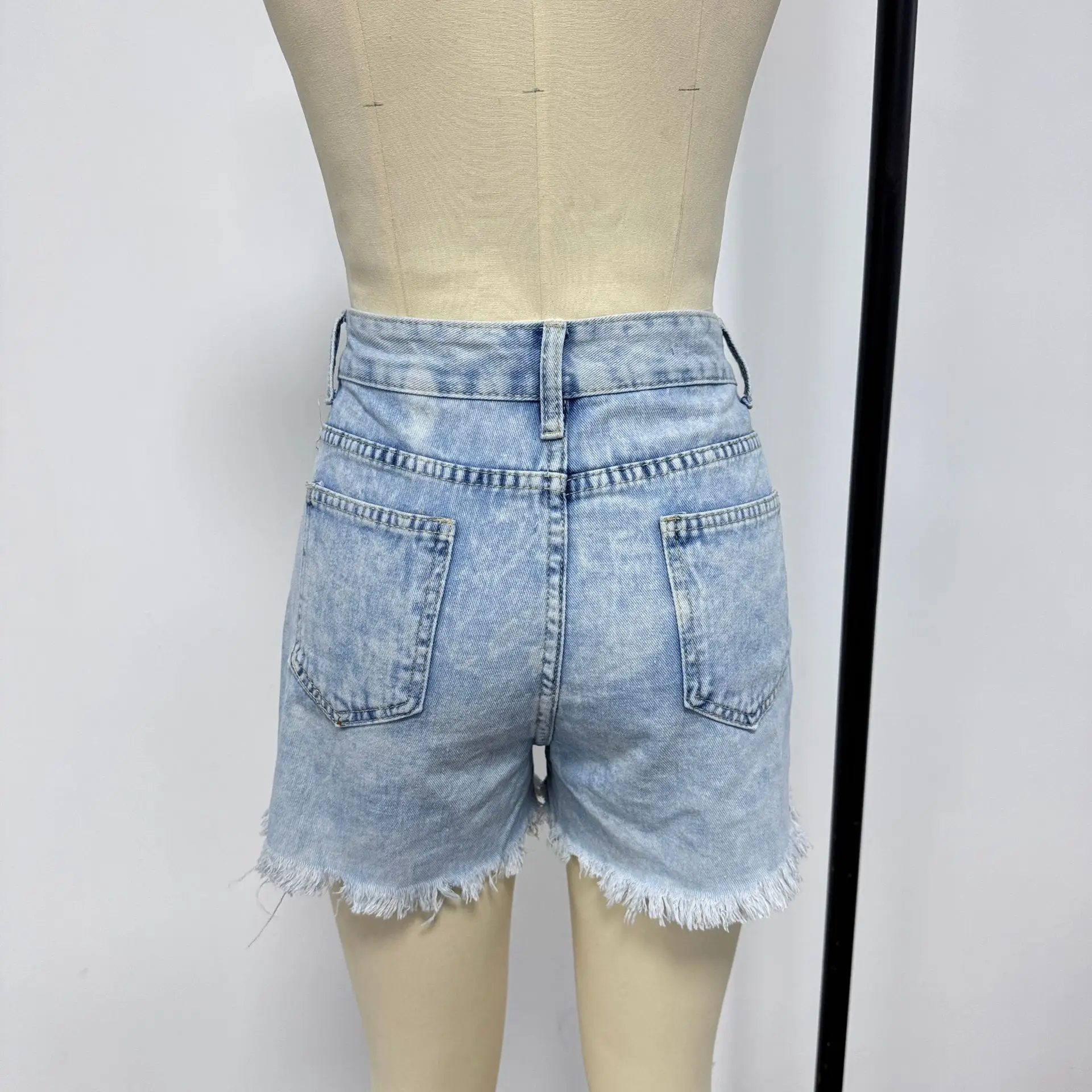 Women Ripped Tassel Denim Shorts High Waist - Image 5