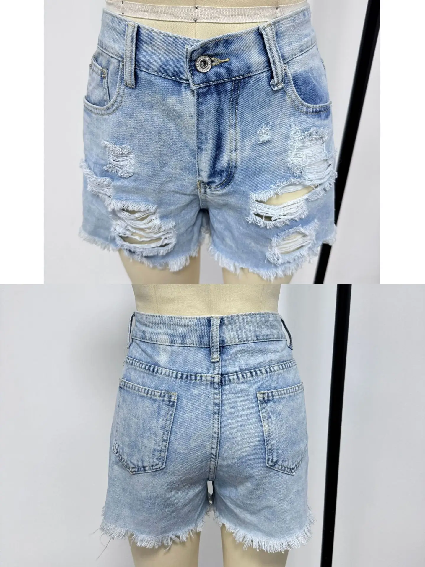 Women Ripped Tassel Denim Shorts High Waist — feature 4