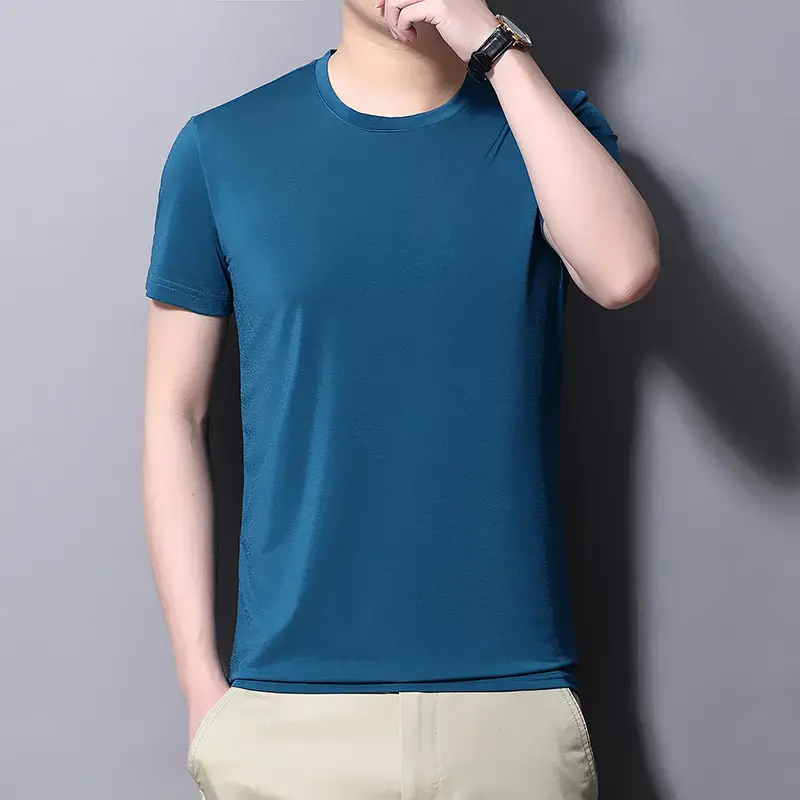 Men Slim Fit Maroon T-Shirt Round Neck Short Sleeve - Image 7