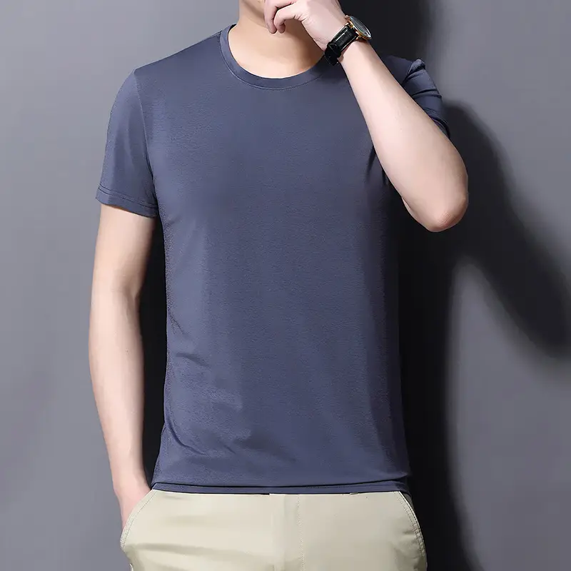 Men Slim Fit Maroon T-Shirt Round Neck Short Sleeve - Image 2