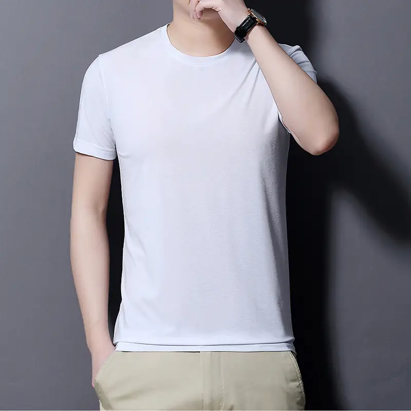Men Slim Fit Maroon T-Shirt Round Neck Short Sleeve - Image 3