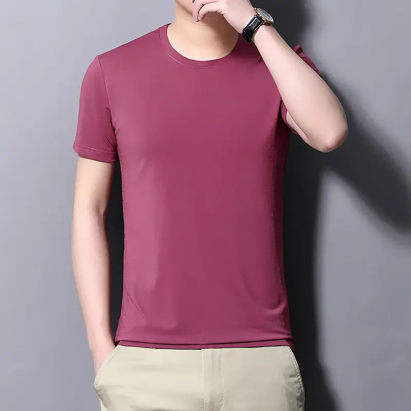 Men Slim Fit Maroon T-Shirt Round Neck Short Sleeve - Image 4