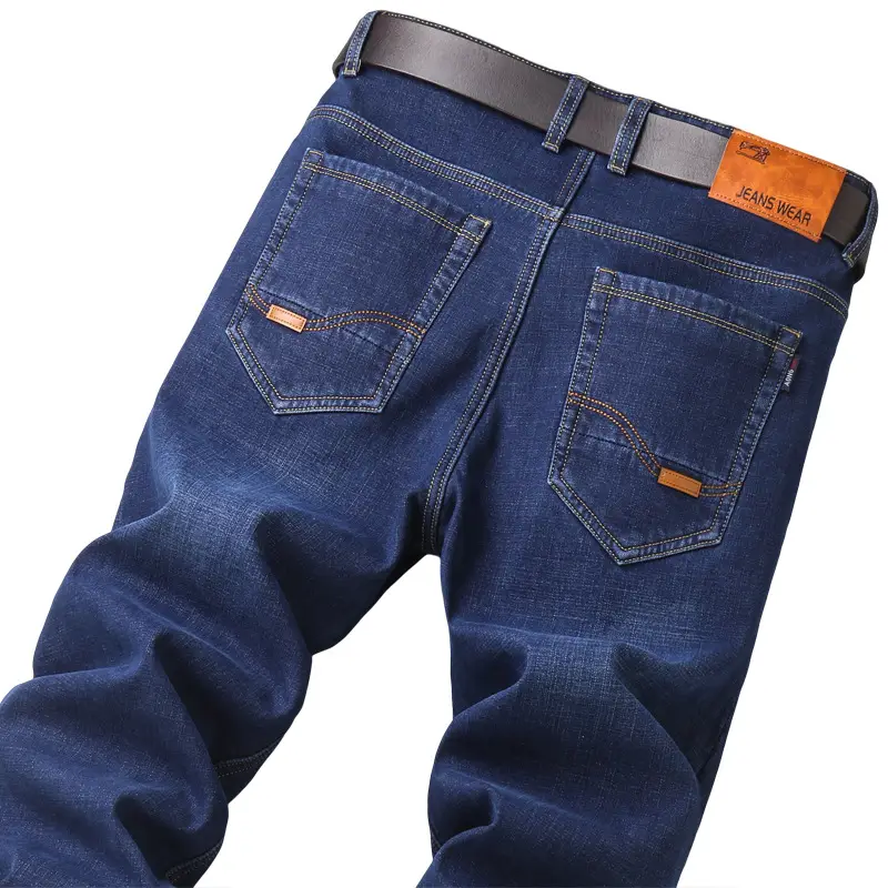 Men Fleece Lined Cold Proof Jeans Blue Brown - Image 15