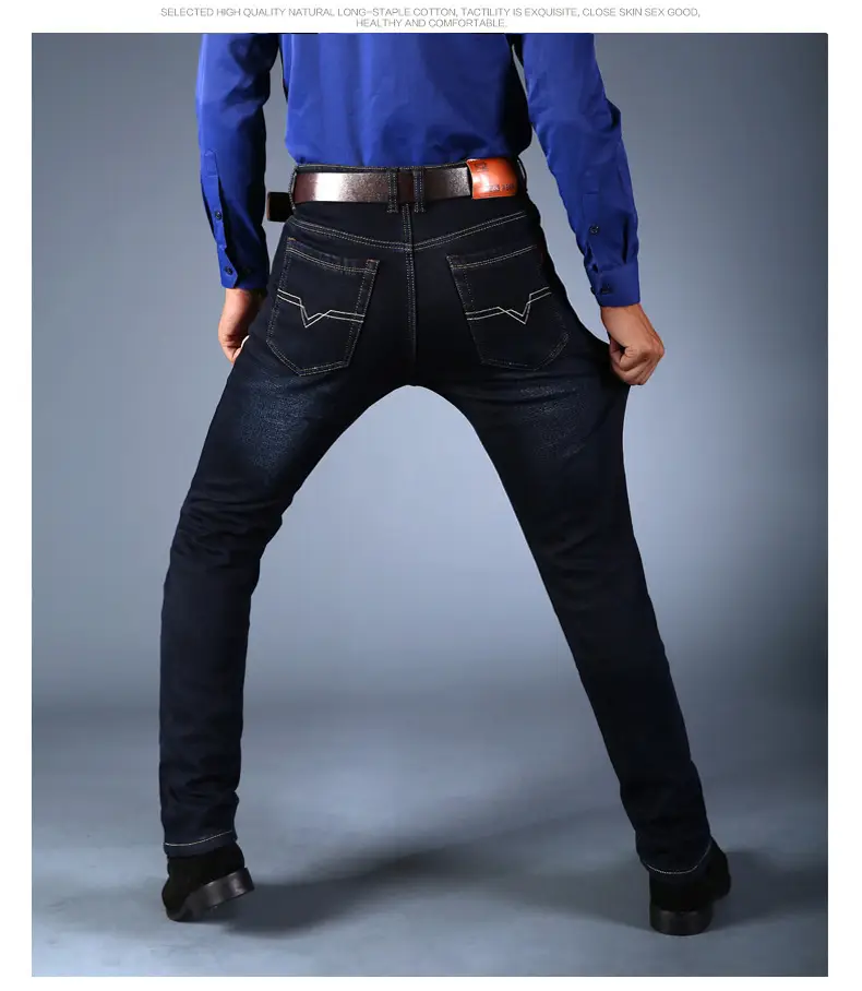 Men Fleece Lined Cold Proof Jeans Blue Brown — feature 22