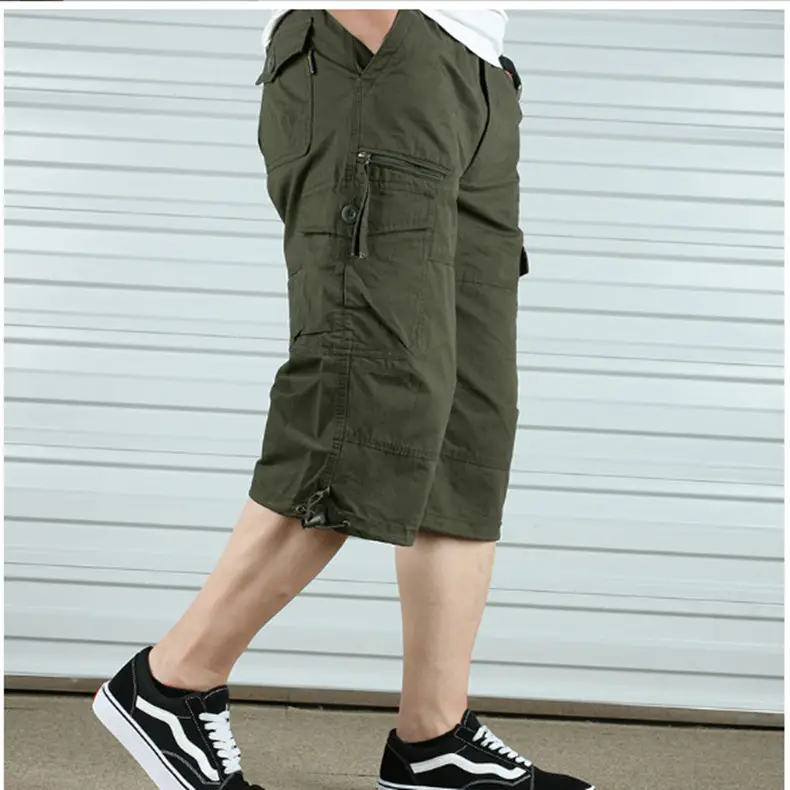 Men Cotton Crop Pants Aka Olive Green Multi Pocket - Image 4