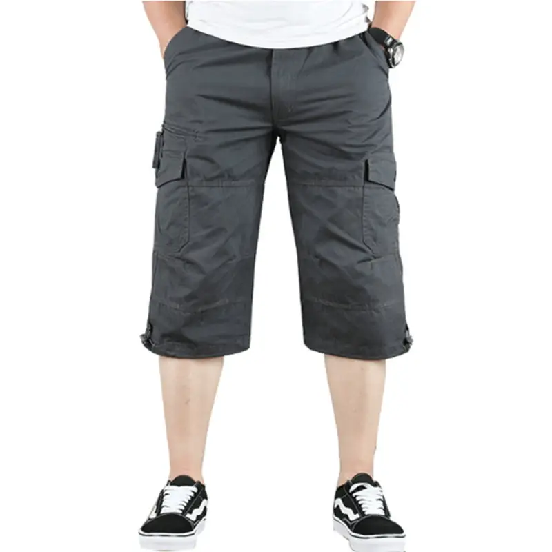 Men Cotton Crop Pants Aka Olive Green Multi Pocket - Image 2