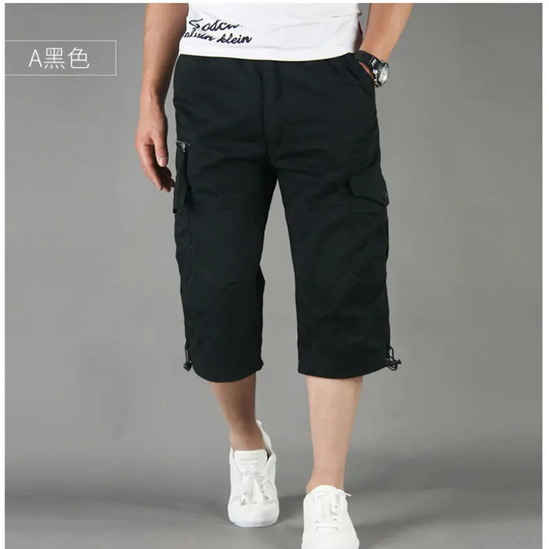 Men Cotton Crop Pants Aka Olive Green Multi Pocket - Image 3