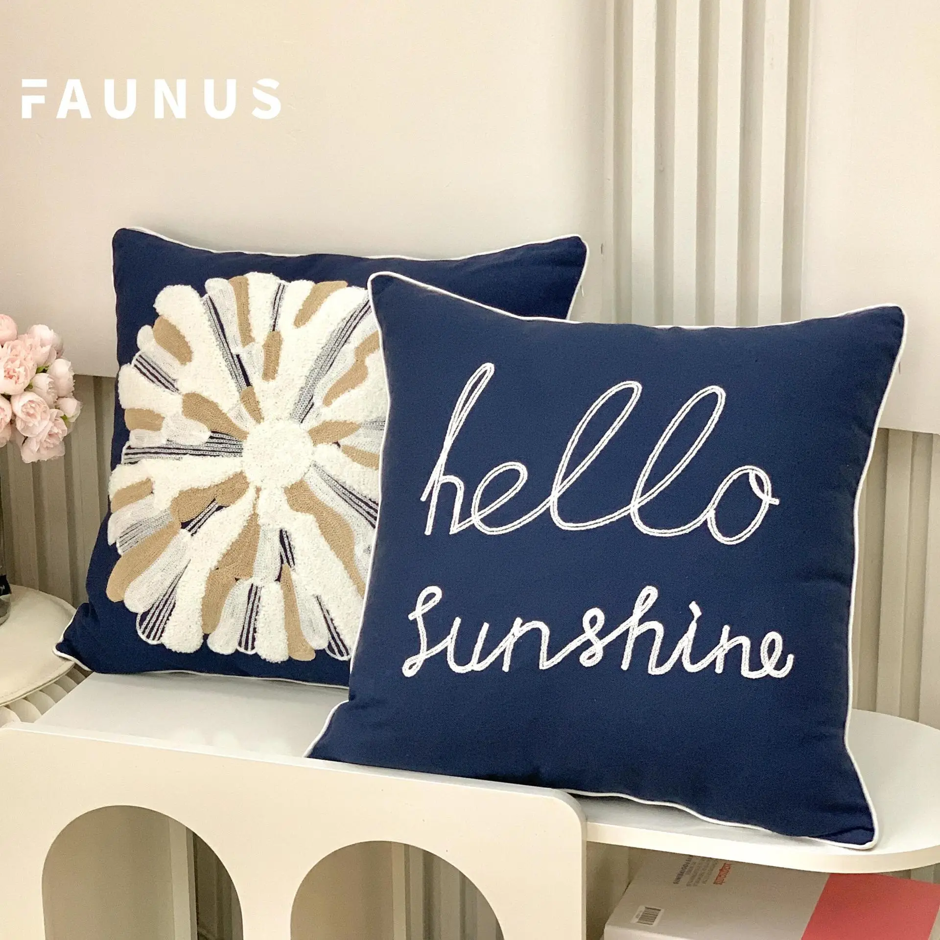 Scandinavian Letter Embroidered Pillow Set Yellow Blue β feature 12