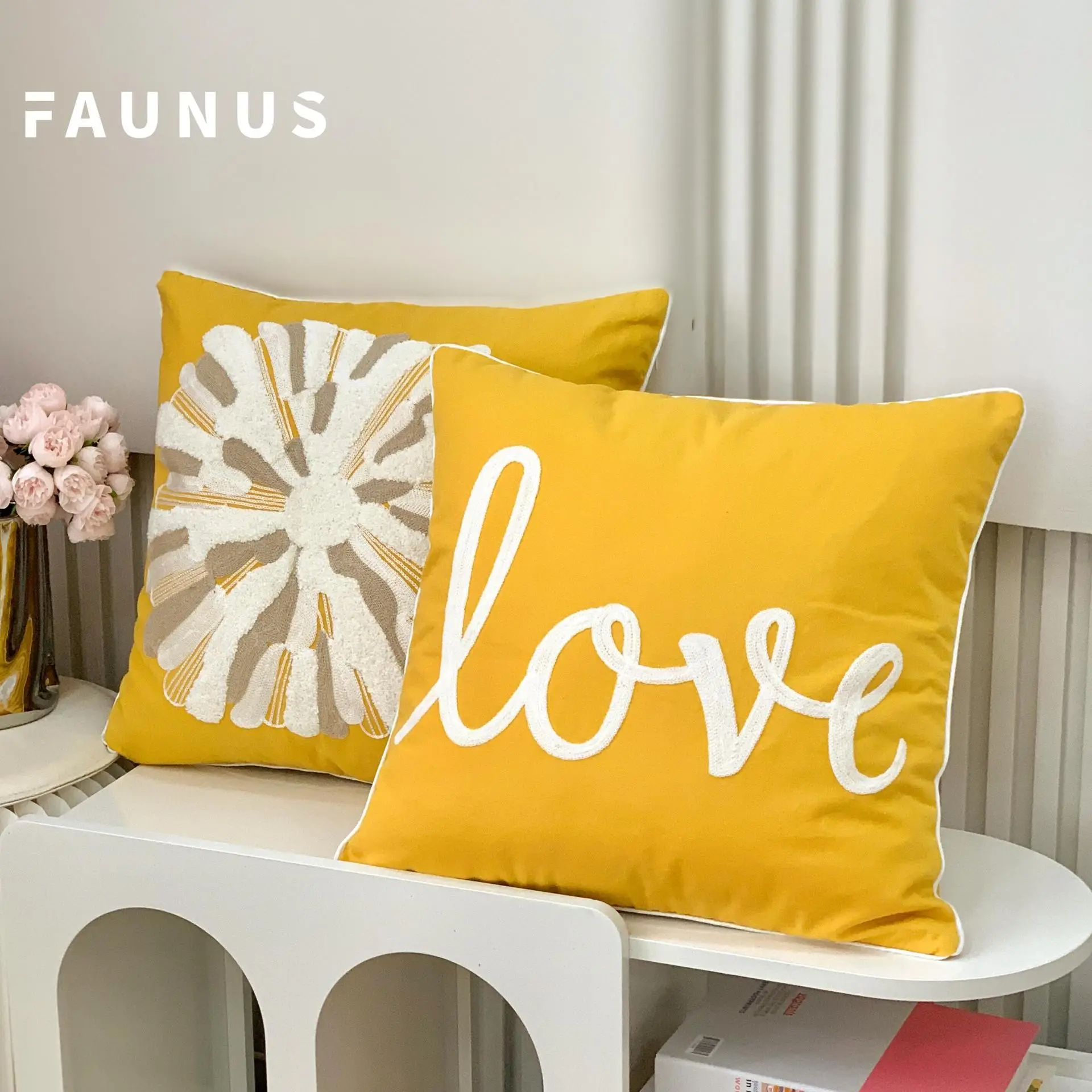Scandinavian Letter Embroidered Pillow Set Yellow Blue β feature 13
