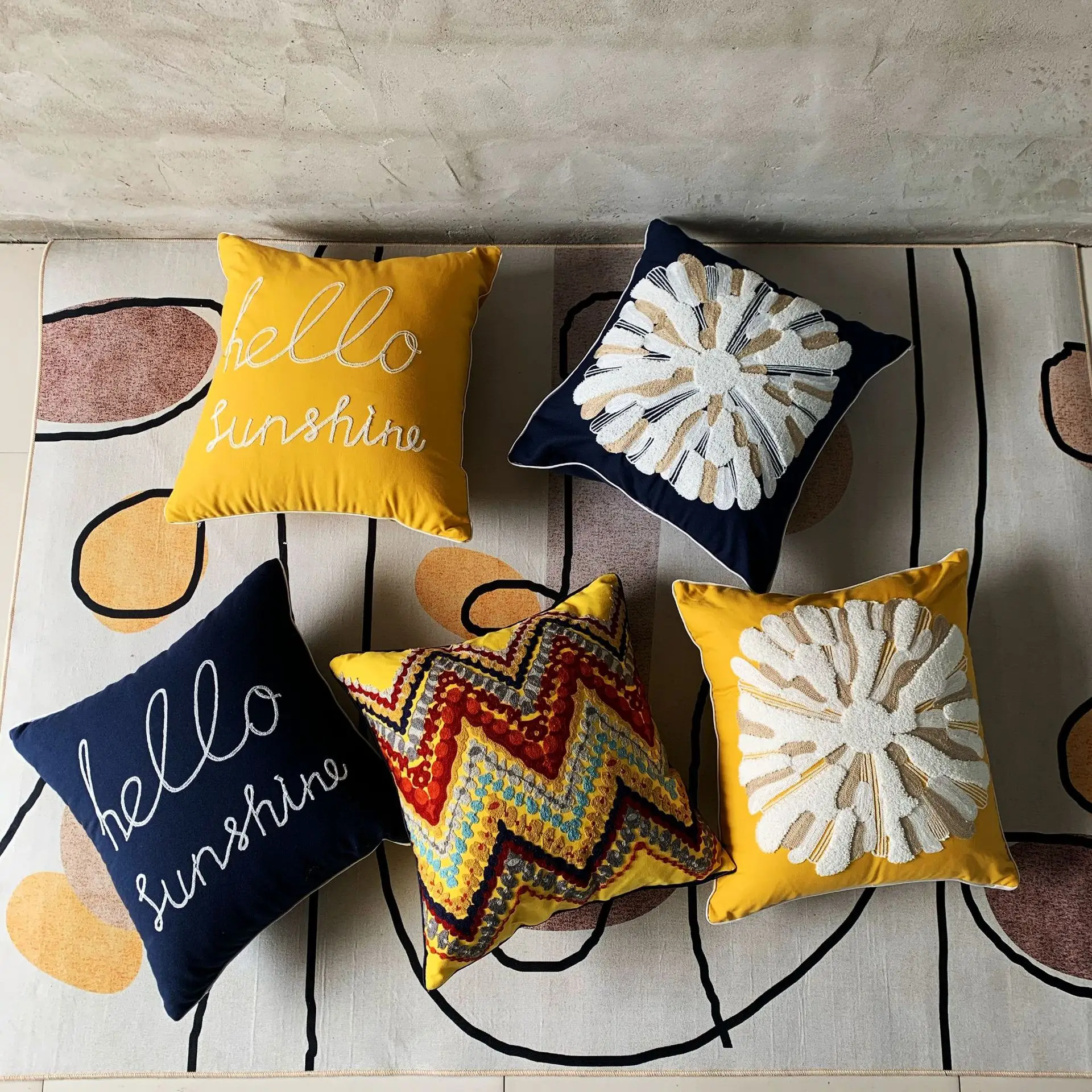 Scandinavian Letter Embroidered Pillow Set Yellow Blue β feature 15