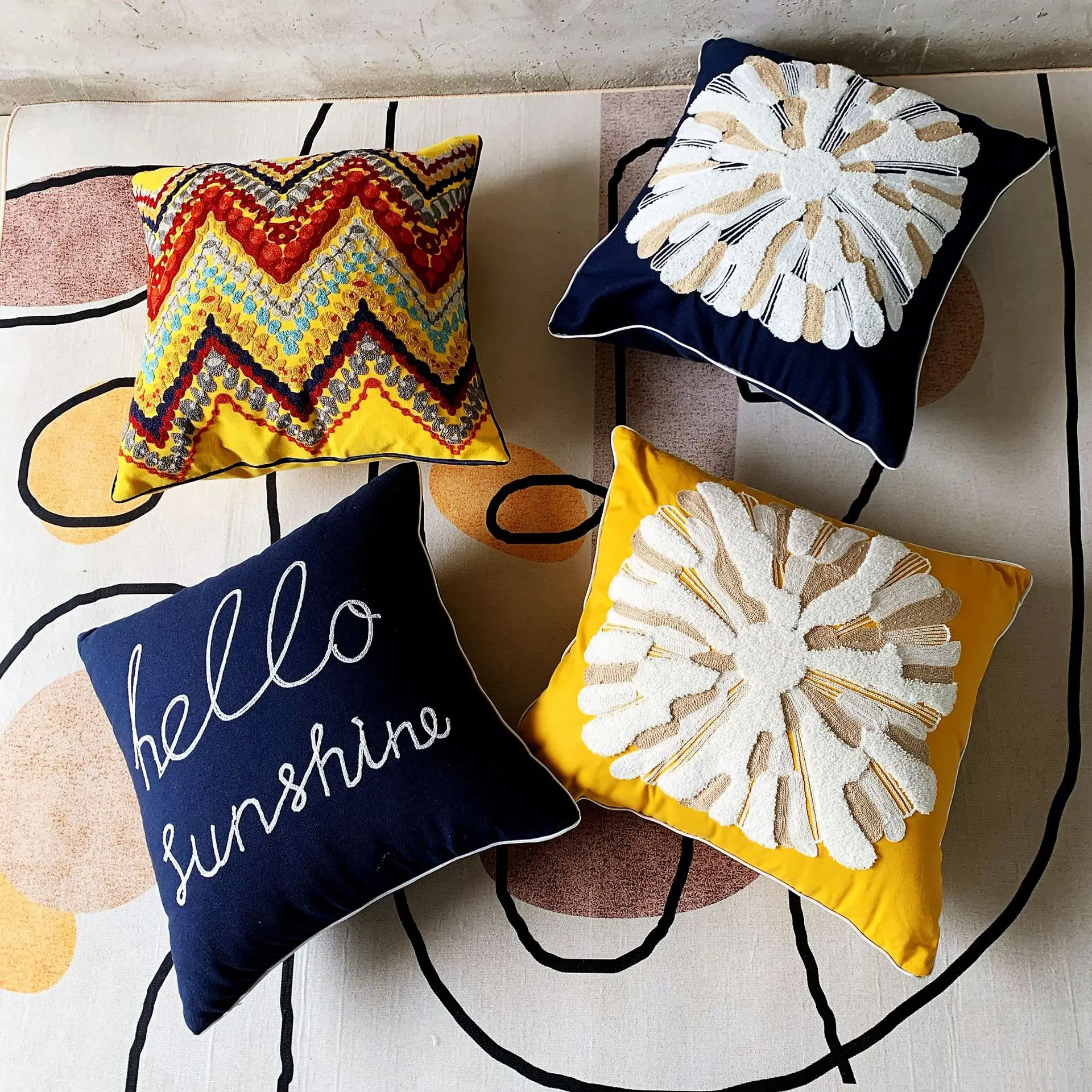 Scandinavian Letter Embroidered Pillow Set Yellow Blue β feature 16