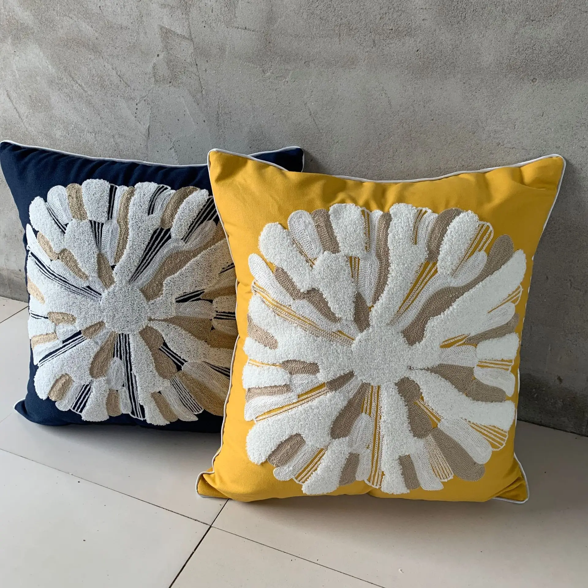 Scandinavian Letter Embroidered Pillow Set Yellow Blue β feature 17