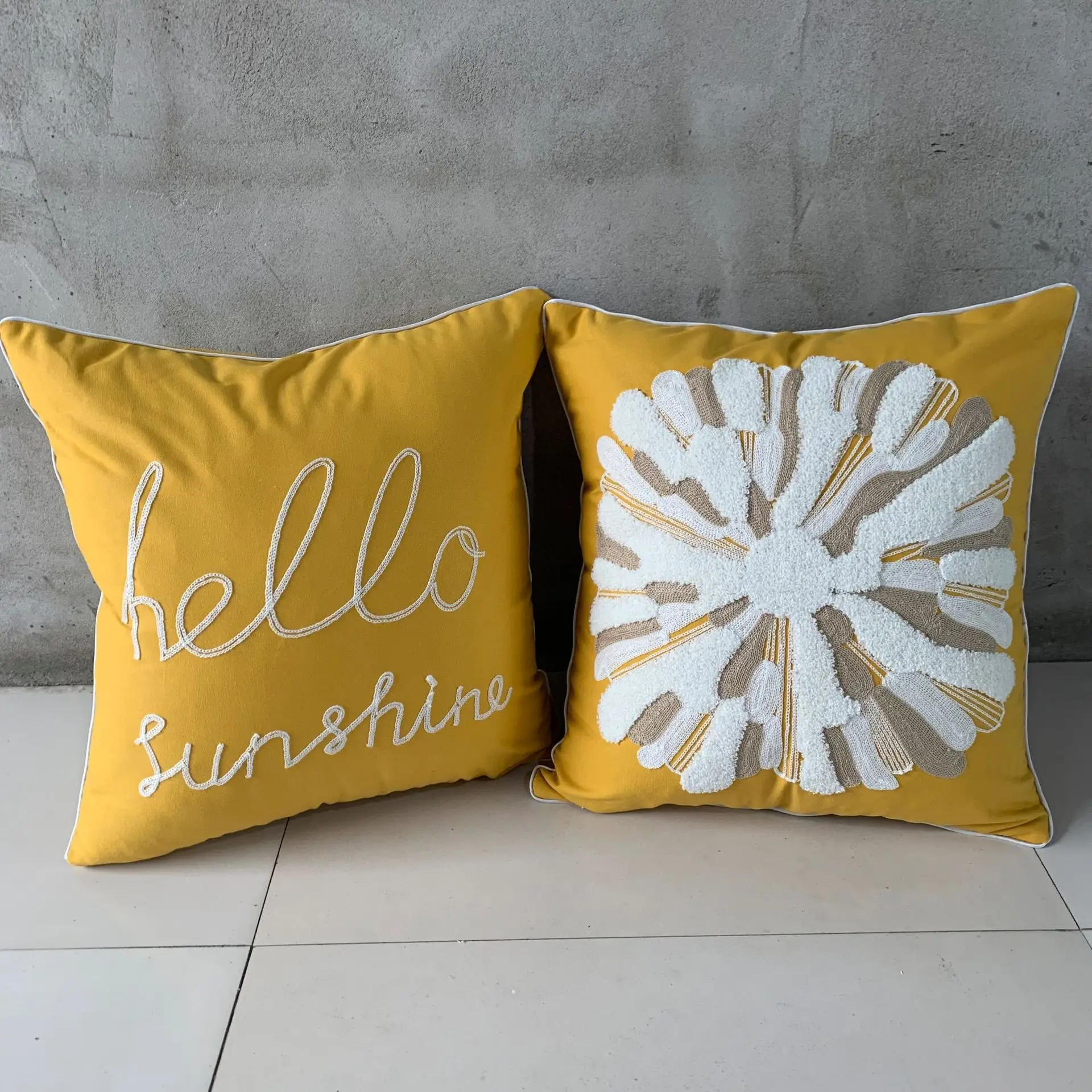 Scandinavian Letter Embroidered Pillow Set Yellow Blue β feature 18
