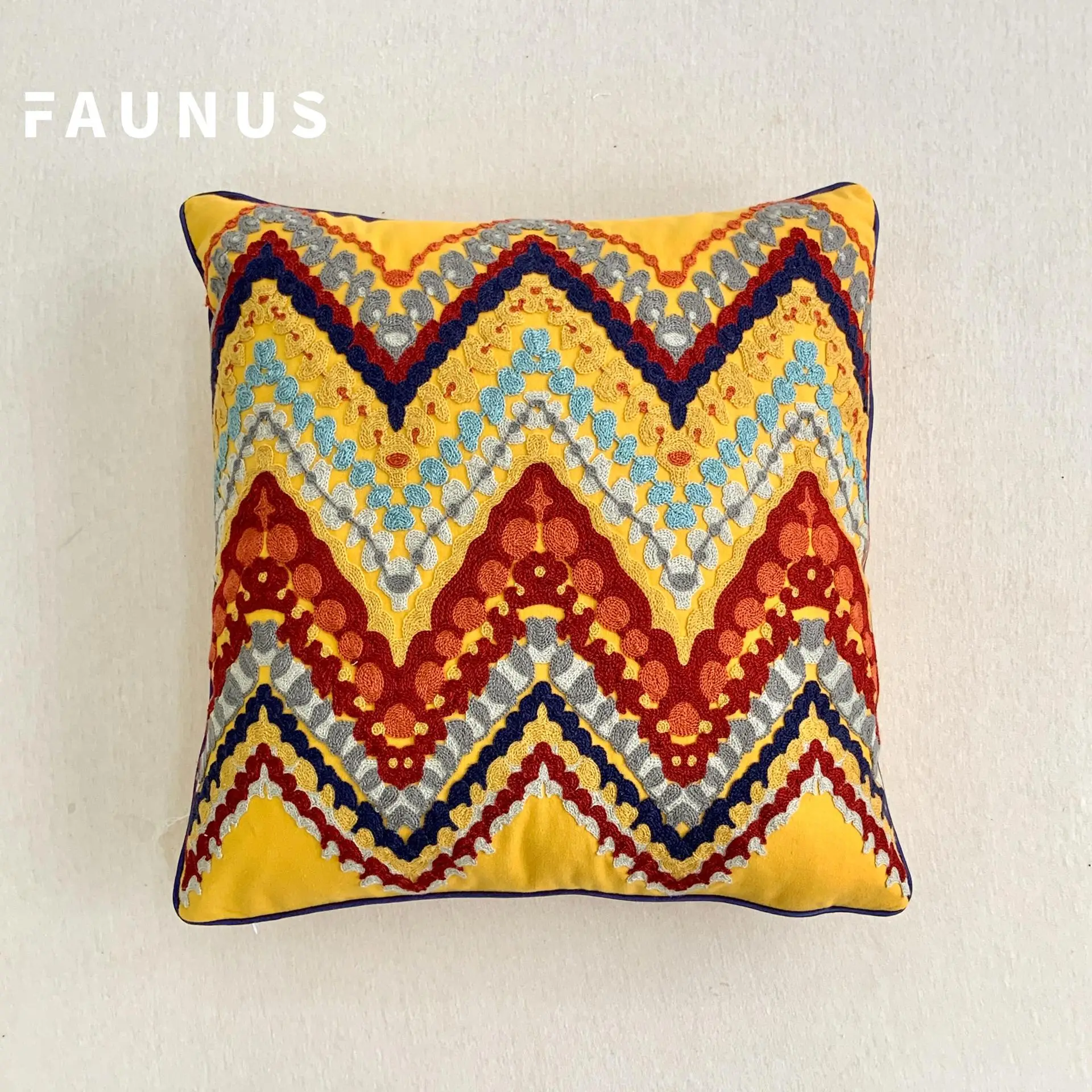 Scandinavian Letter Embroidered Pillow Set Yellow Blue - Image 3