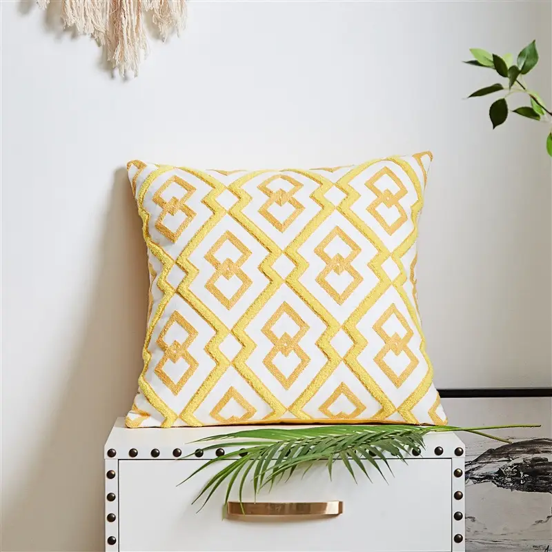 Scandinavian Letter Embroidered Pillow Set Yellow Blue - Image 6
