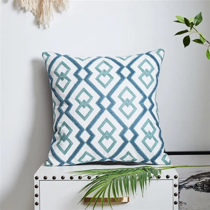 Scandinavian Letter Embroidered Pillow Set Yellow Blue - Image 7