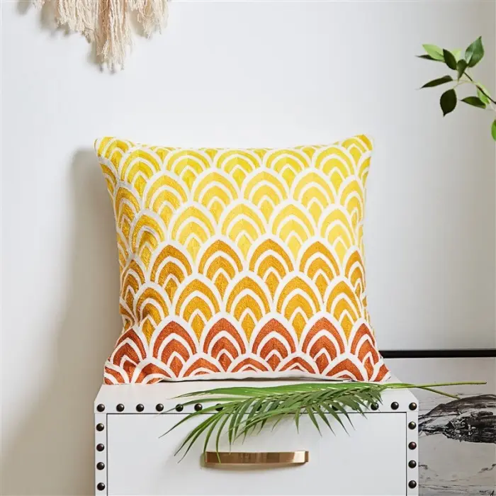 Scandinavian Letter Embroidered Pillow Set Yellow Blue - Image 9