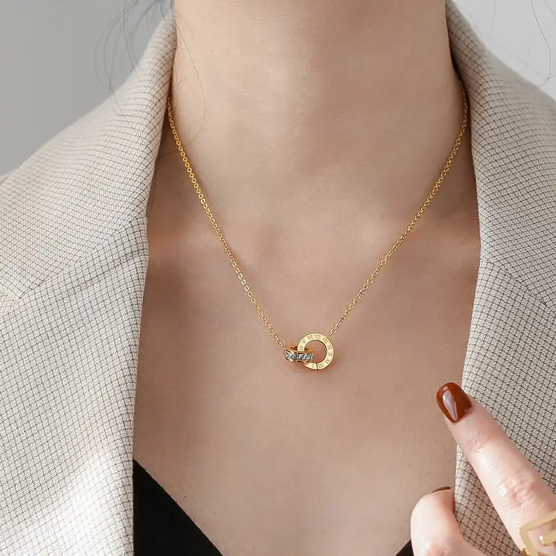 Gold Double-Ring Necklace for Women - Image 8