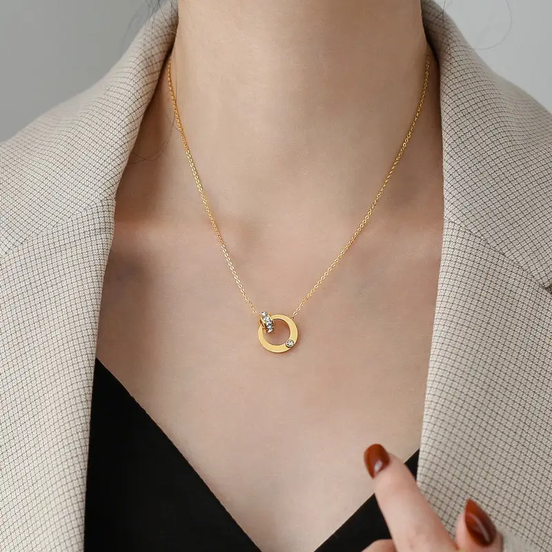 Gold Double-Ring Necklace for Women - Image 2